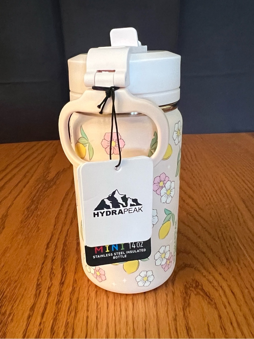 14 oz Hydrapeak Pale Pink Lemons & Daisy Water Bottle